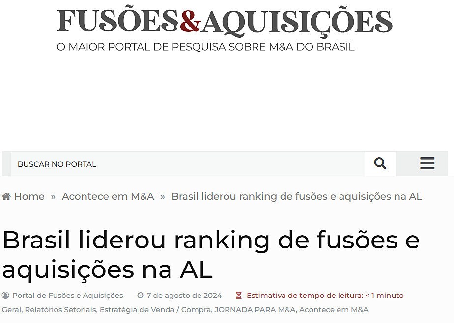 Brasil liderou ranking de fuses e aquisies na AL